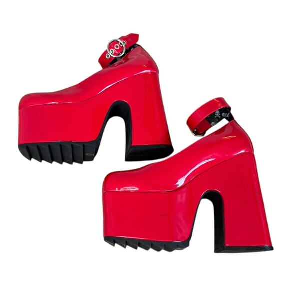 DOLLS KILL Lamoda Those Days Power Trip Chunky Platform Heels Red Patent Leather - Picture 10 of 12